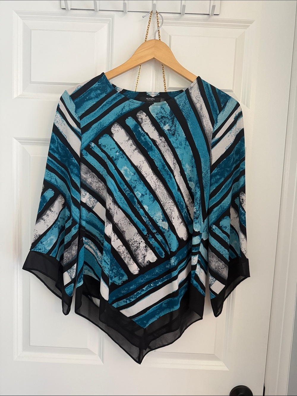 Alfani Teal, Black & White Striped Poncho Tunic